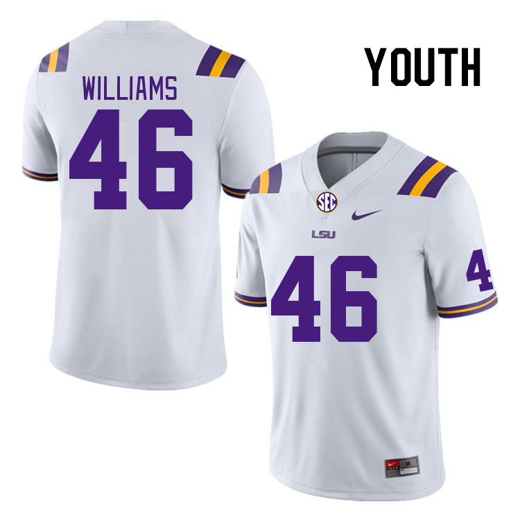 Youth #46 Kobe Williams LSU Tigers College Football Jerseys Stitched-White - Click Image to Close
